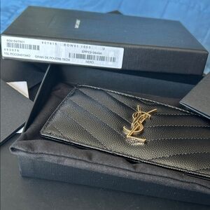 Saint Laurent Black Leather Wallet with Gold Accents